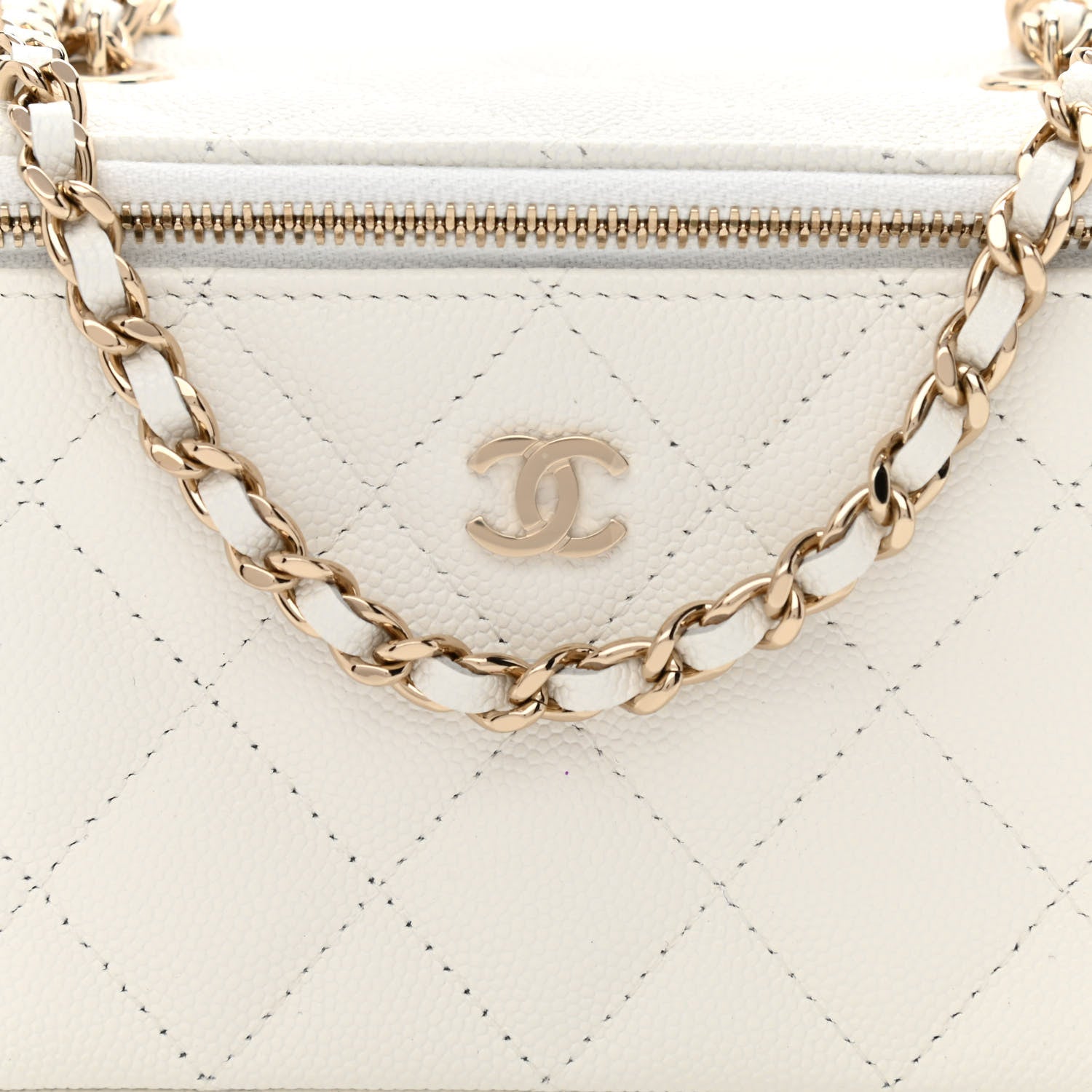 Chanel Caviar Quilted Small Vanity Case With Chain White 8 of 11