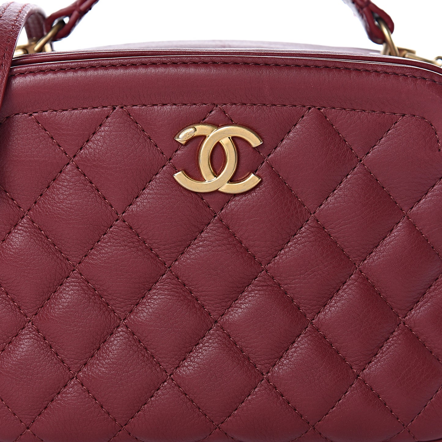 Calfskin Quilted CC Small Vanity Case Dark Red