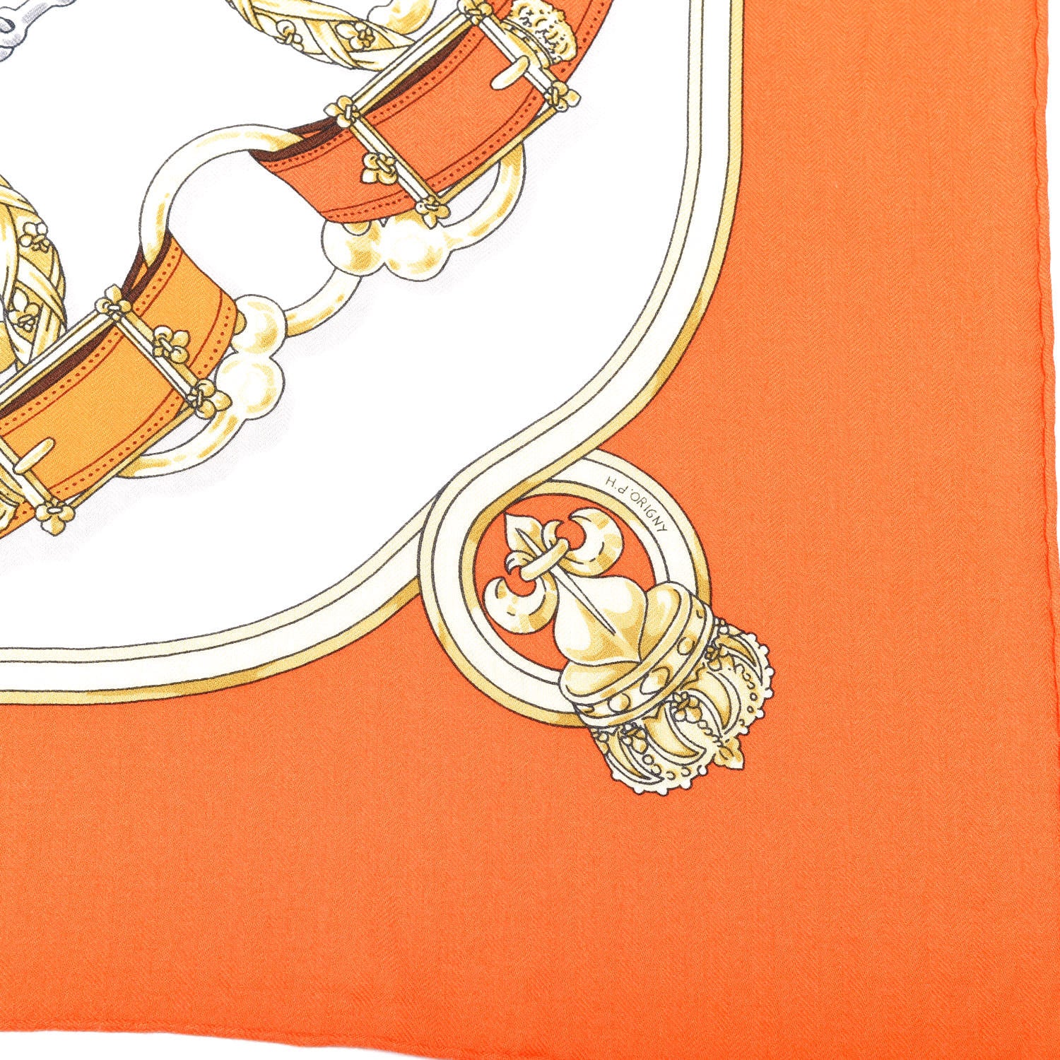 Hermes Cashmere Silk Cavalcadour Shawl 140 Orange White Brun 4 of 6