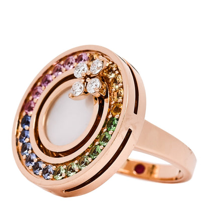 Roberto Coin 18K Rose Gold Diamond Sapphire Mother of Pearl Verona Rainbow Disc Ring 53 6.5 3 of 8