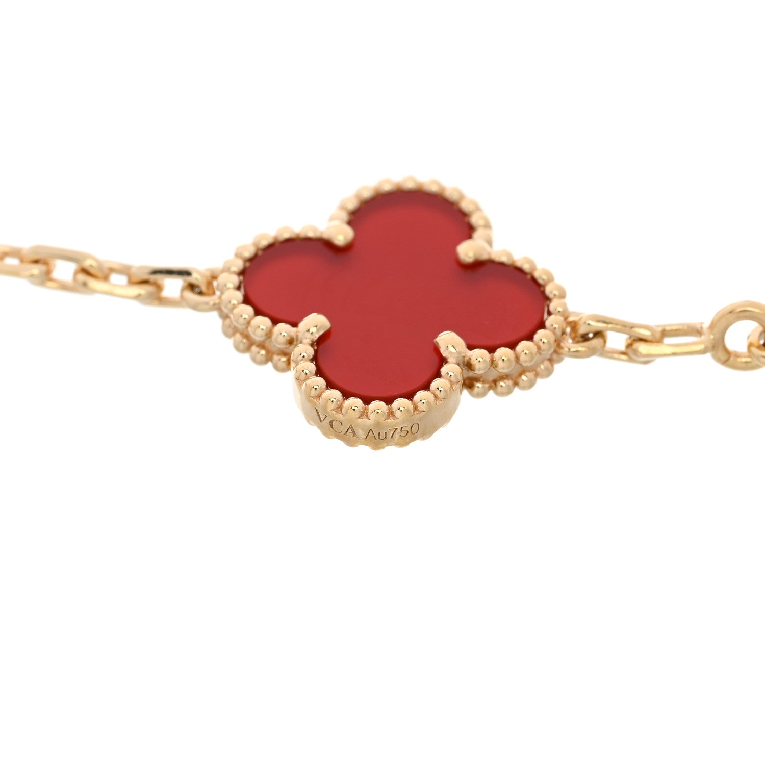 Van Cleef & Arpels 18K Yellow Gold Carnelian 5 Motifs Vintage Alhambra Bracelet 3 of 5
