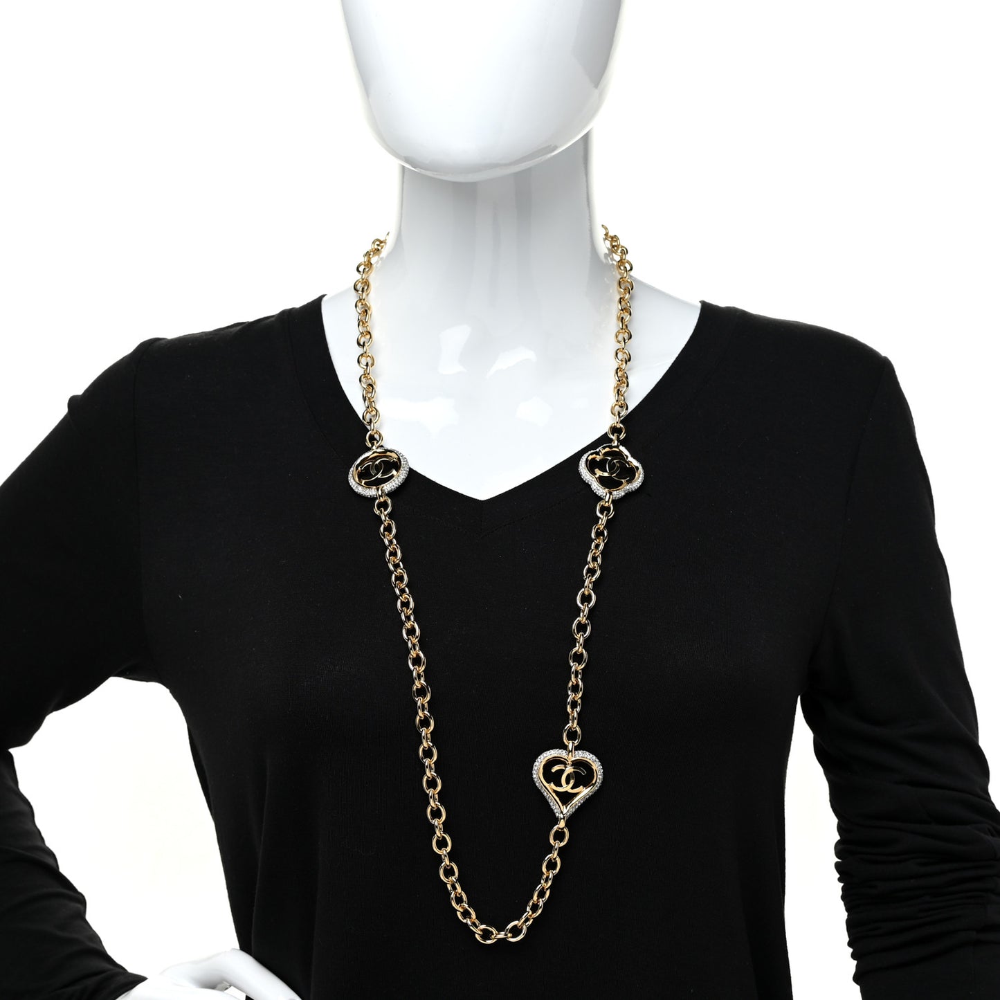 Crystal CC Chain Heart Necklace Gold