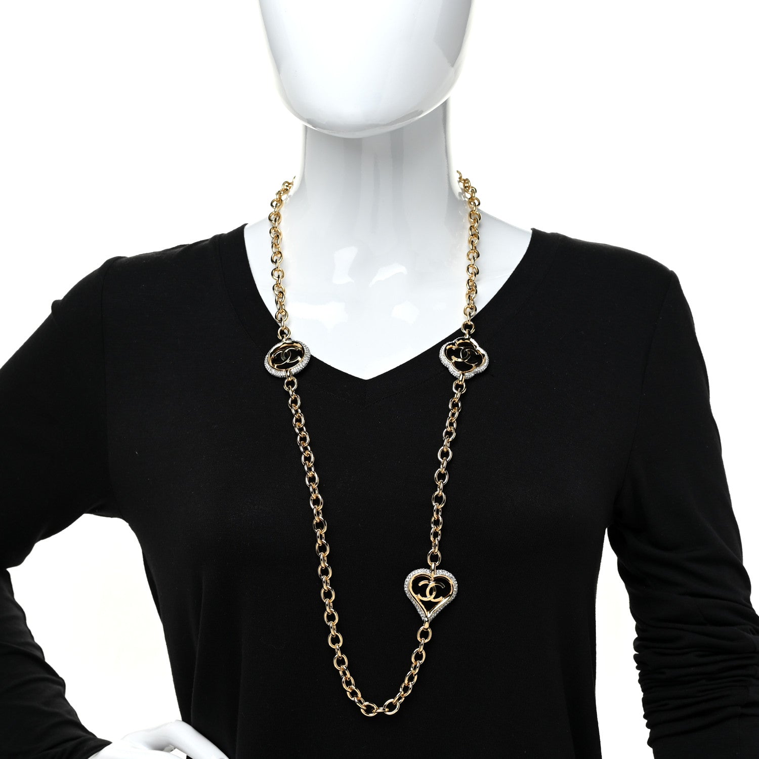 Chanel Crystal CC Chain Heart Necklace Gold 2 of 4