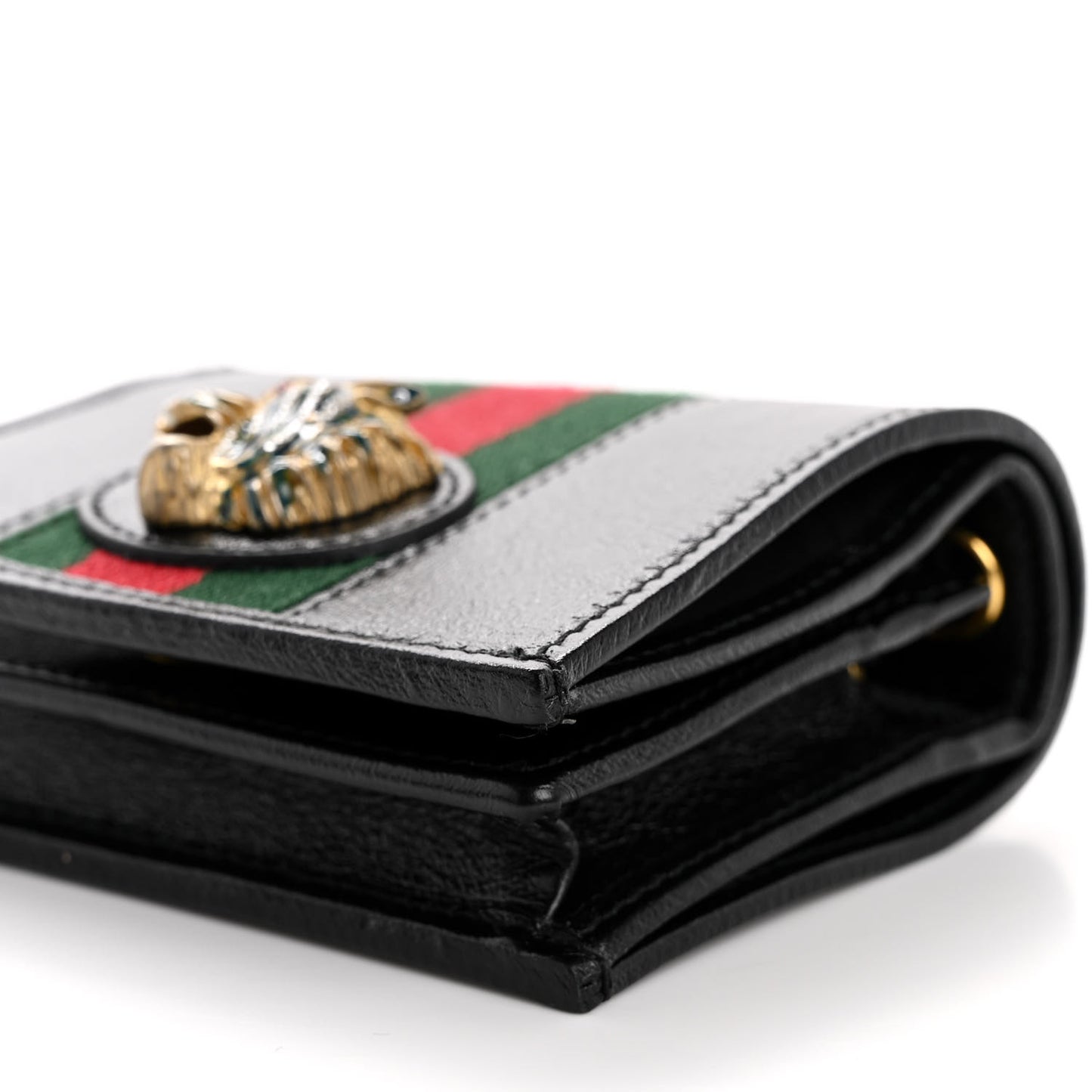 Calfskin Web Rajah Chain Card Case Wallet Black