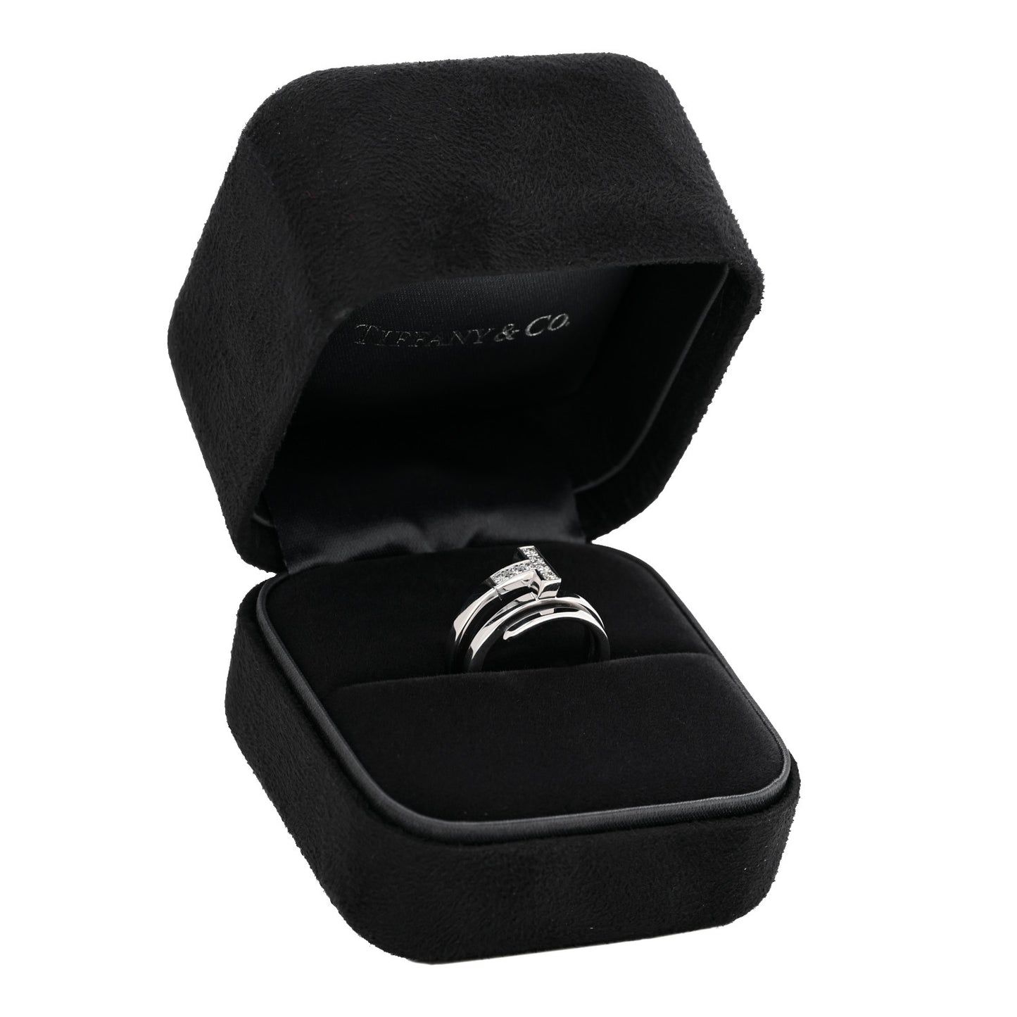 18K White Gold Diamond T Square Wrap Ring 49 4.75