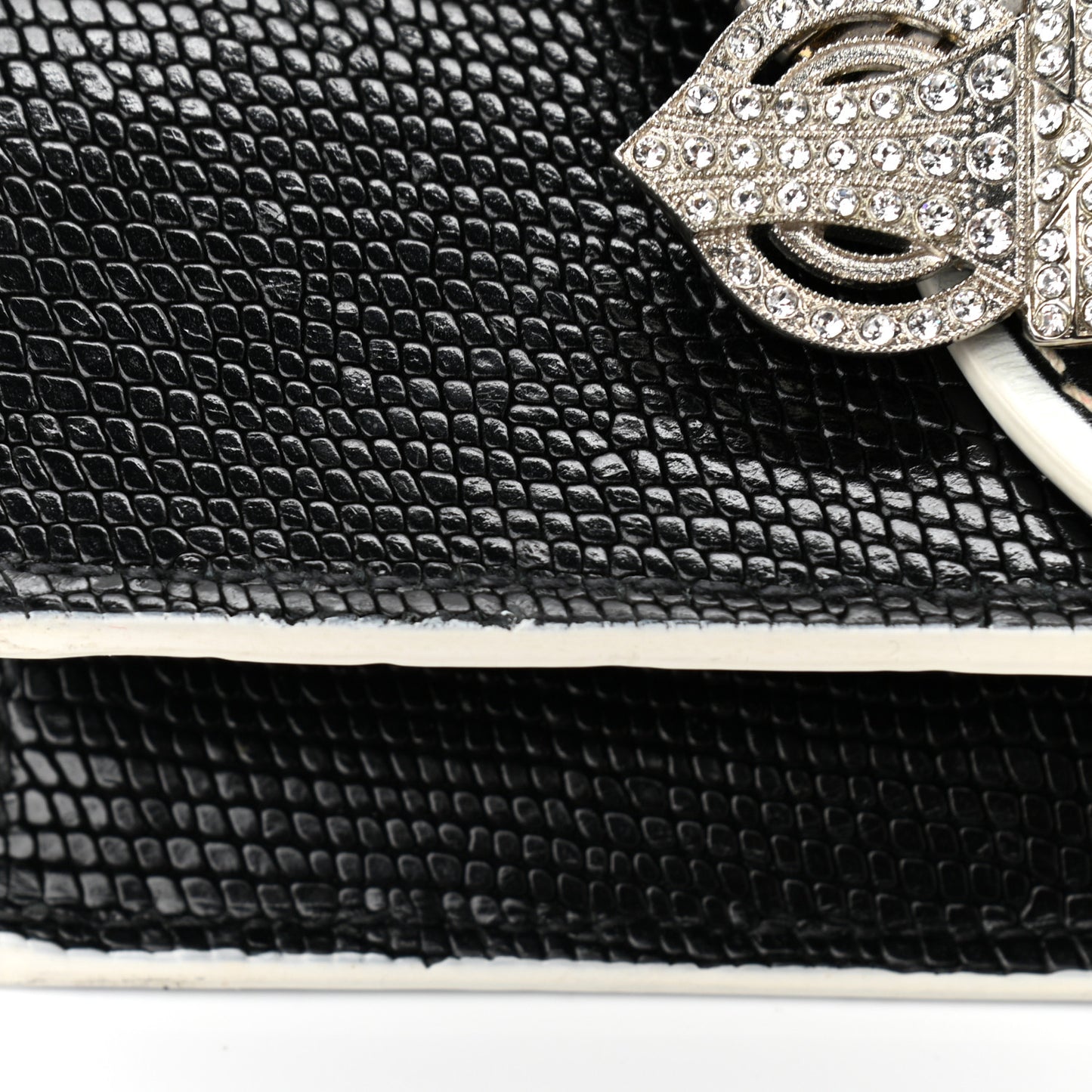 Embossed Lizard Calfskin Crystal Embellished Saint Lucertola Shoulder Bag Black