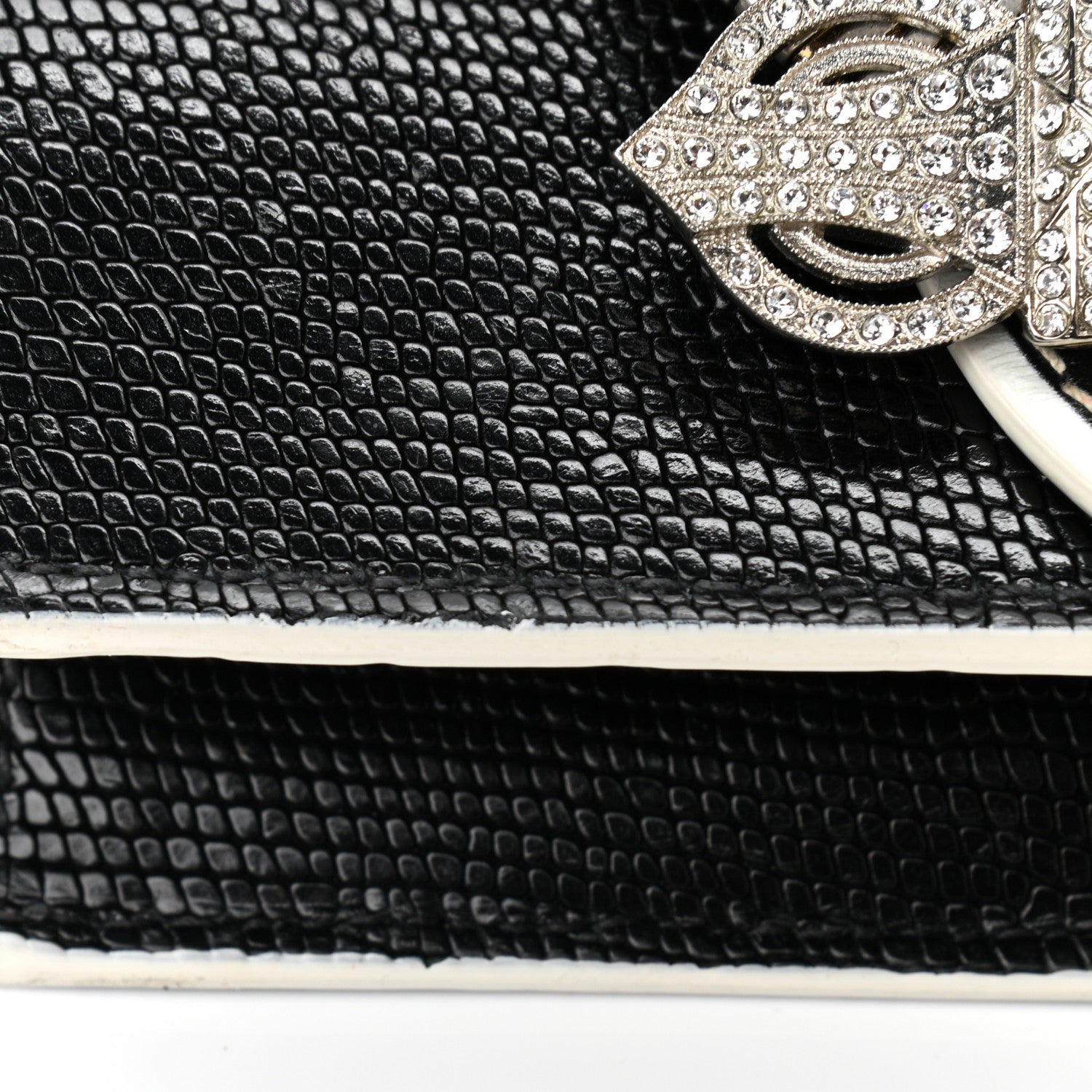 Miu Miu Embossed Lizard Calfskin Crystal Embellished Saint Lucertola Shoulder Bag Black 10 of 11