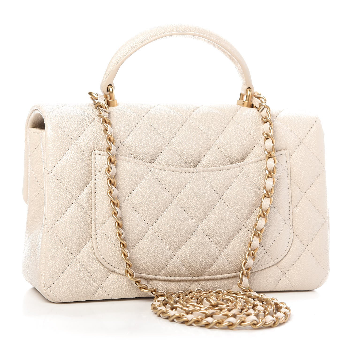 Chanel Caviar Quilted Mini Top Handle Rectangular Flap Beige 3 of 9