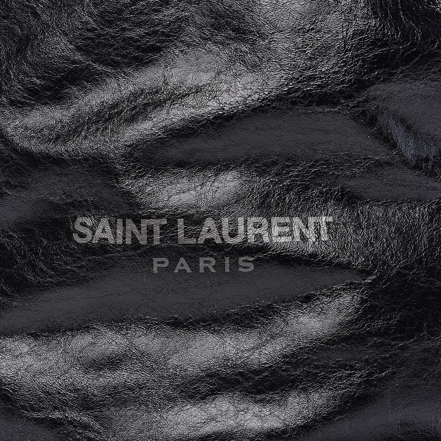 Saint Laurent Cracked Shiny Calfskin Teddy Drawstring Bag Black 10 of 10