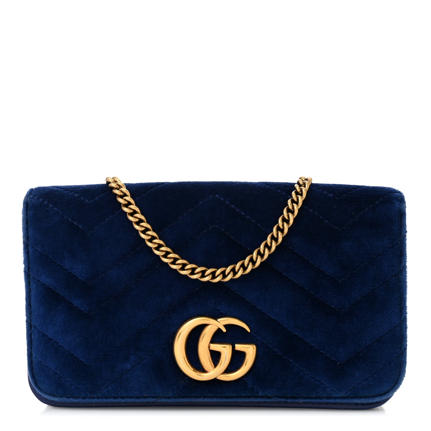 Gucci Velvet Matelasse GG Marmont Mini Bag Cobalt Blue 1 of 9