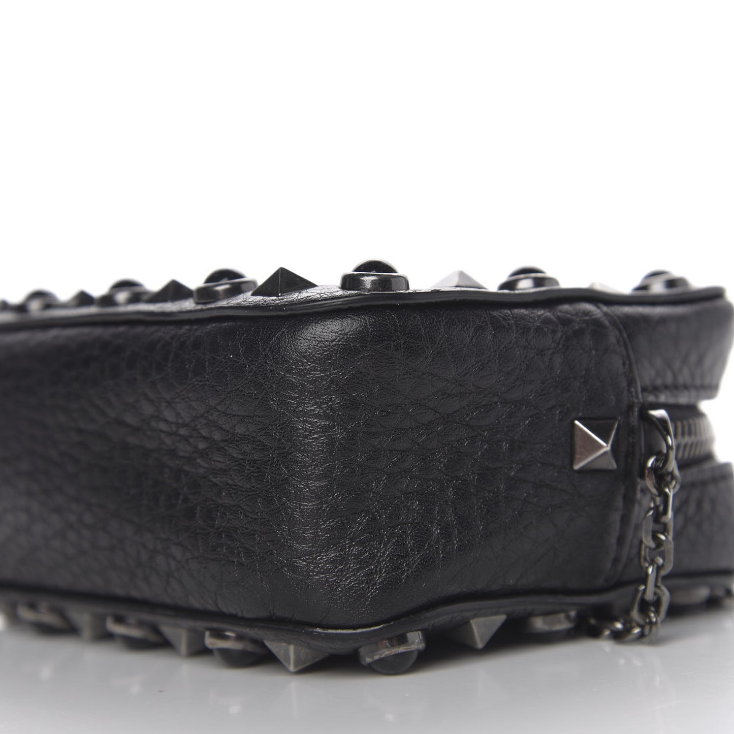 Calfskin Small Rockstud Rolling Chain Camera Crossbody Bag Black