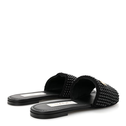 Chanel Pearl Crystal CC Mules Sandals 38.5 Black 5 of 10
