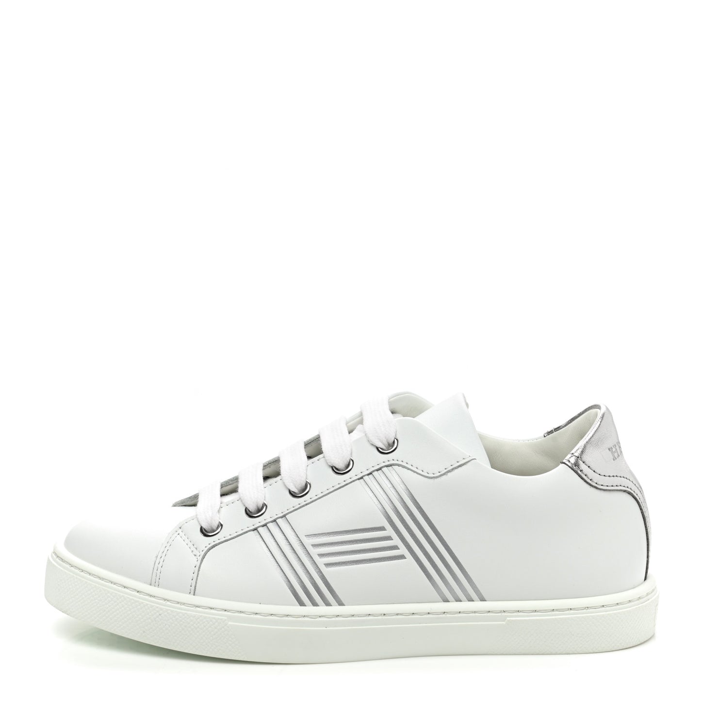 Calfskin Womens Advantage Sneakers 35 White Gris Argente