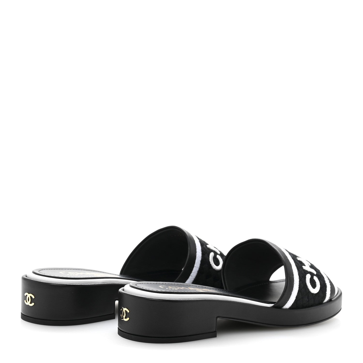 Chanel Lambskin Embroidered CC Mule Sandal 38.5 Black White 5 of 10