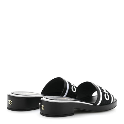 Chanel Lambskin Embroidered CC Mule Sandal 38.5 Black White 5 of 10