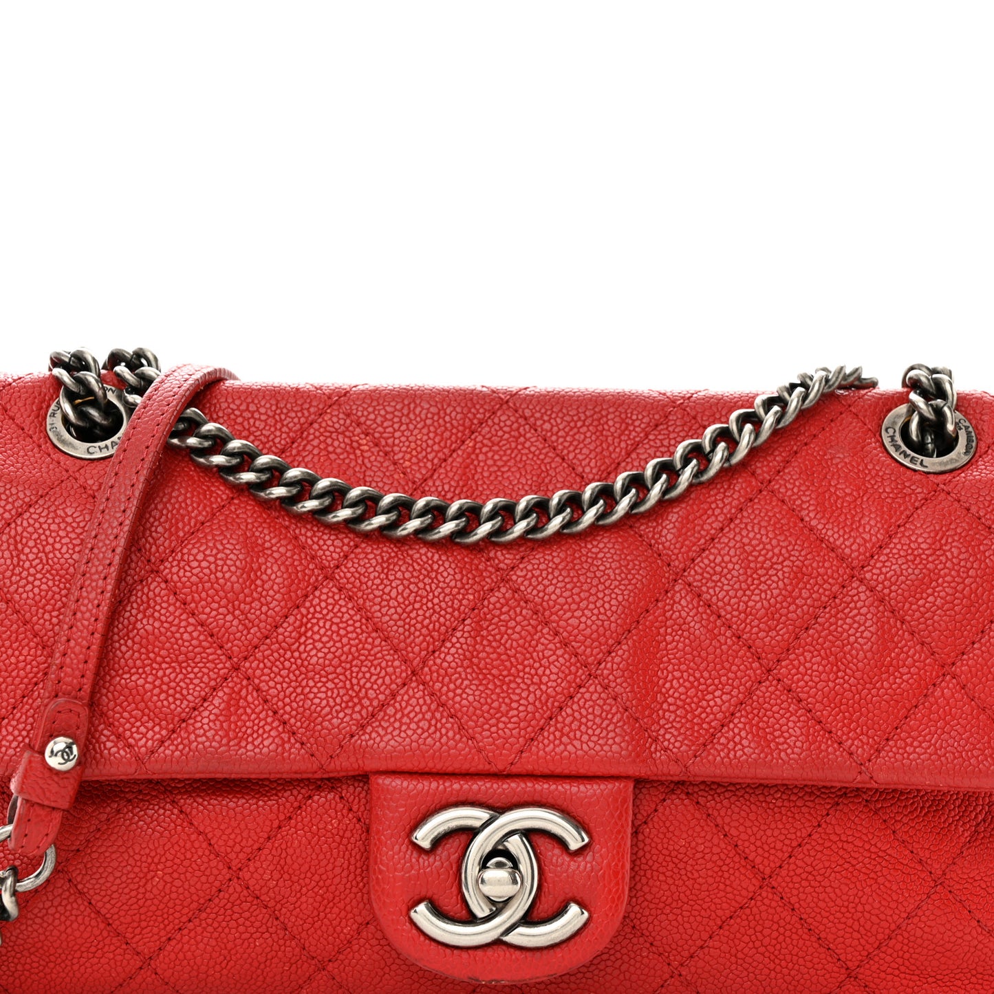 Caviar Quilted Medium Simply CC Flap Red