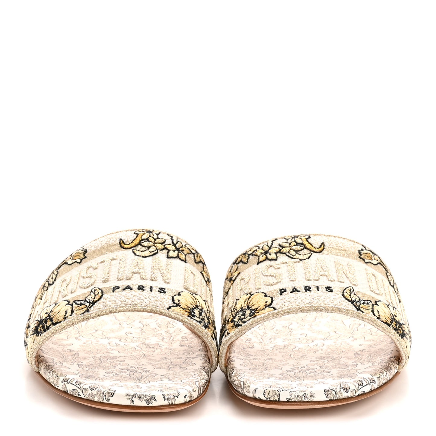 Cotton Strass Millefiori Embroidered Dway Slide Sandals 38.5 Gold