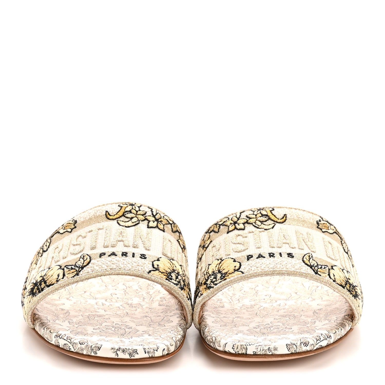 Christian Dior Cotton Strass Millefiori Embroidered Dway Slide Sandals 38.5 Gold 3 of 10