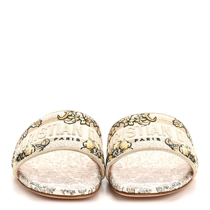 Christian Dior Cotton Strass Millefiori Embroidered Dway Slide Sandals 38.5 Gold 3 of 10