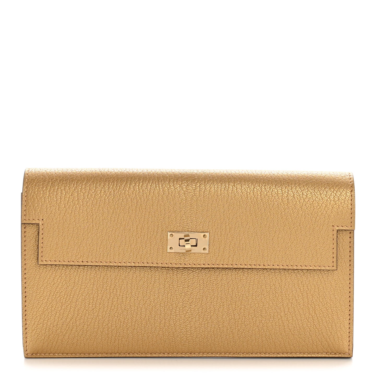 Metallic Chevre Chamkilight Kelly Pocket Long Wallet Dore