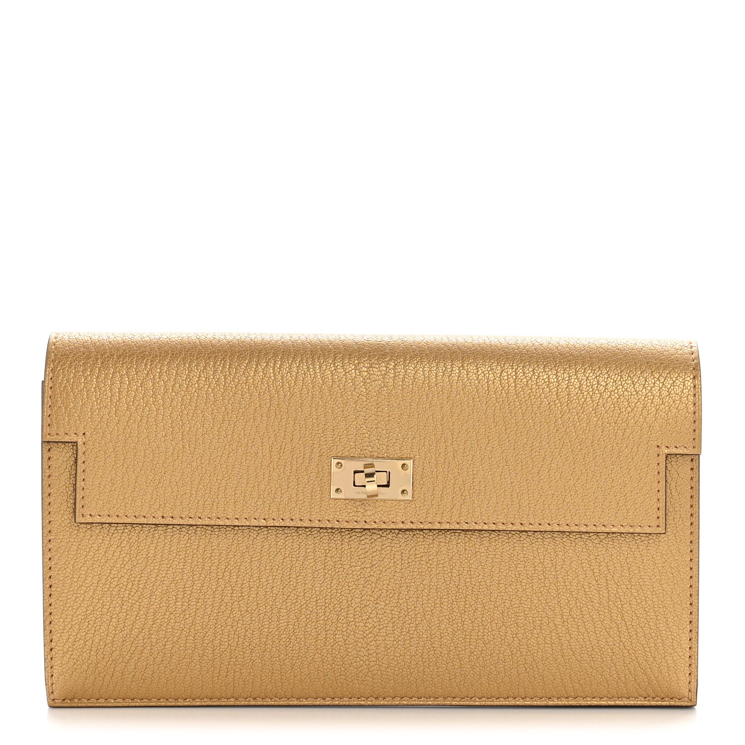 Hermes Metallic Chevre Chamkilight Kelly Pocket Long Wallet Dore 1 of 9