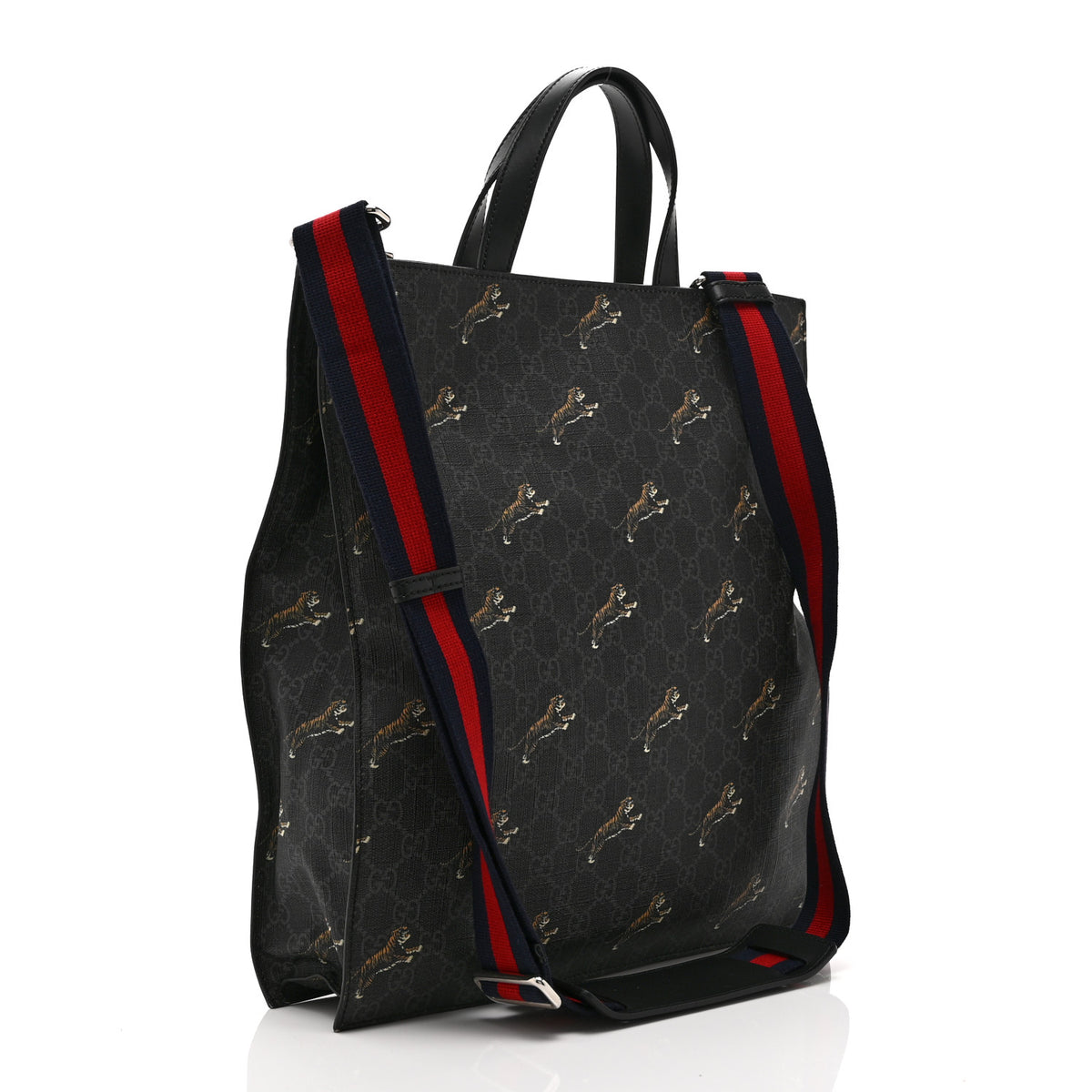 GG Supreme Monogram Tigers Web Vertical Tote Black Multicolor