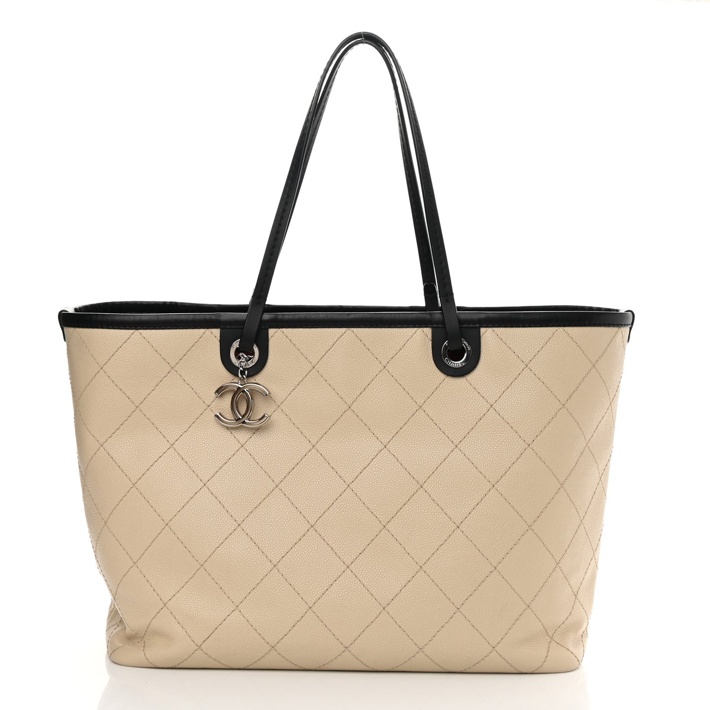 Grained Calfskin Large Fever Shopping Tote Beige