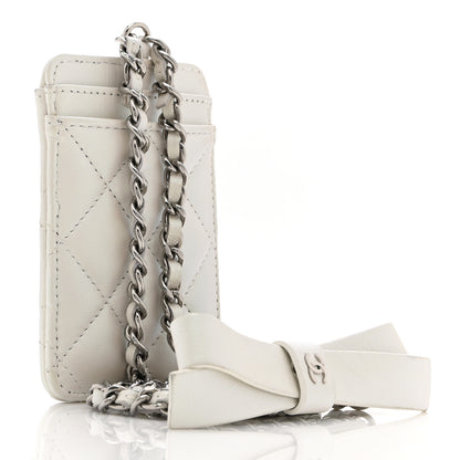 Chanel Iridescent Lambskin Quilted Coco Bow Card Holder On Chain White 3 of 9