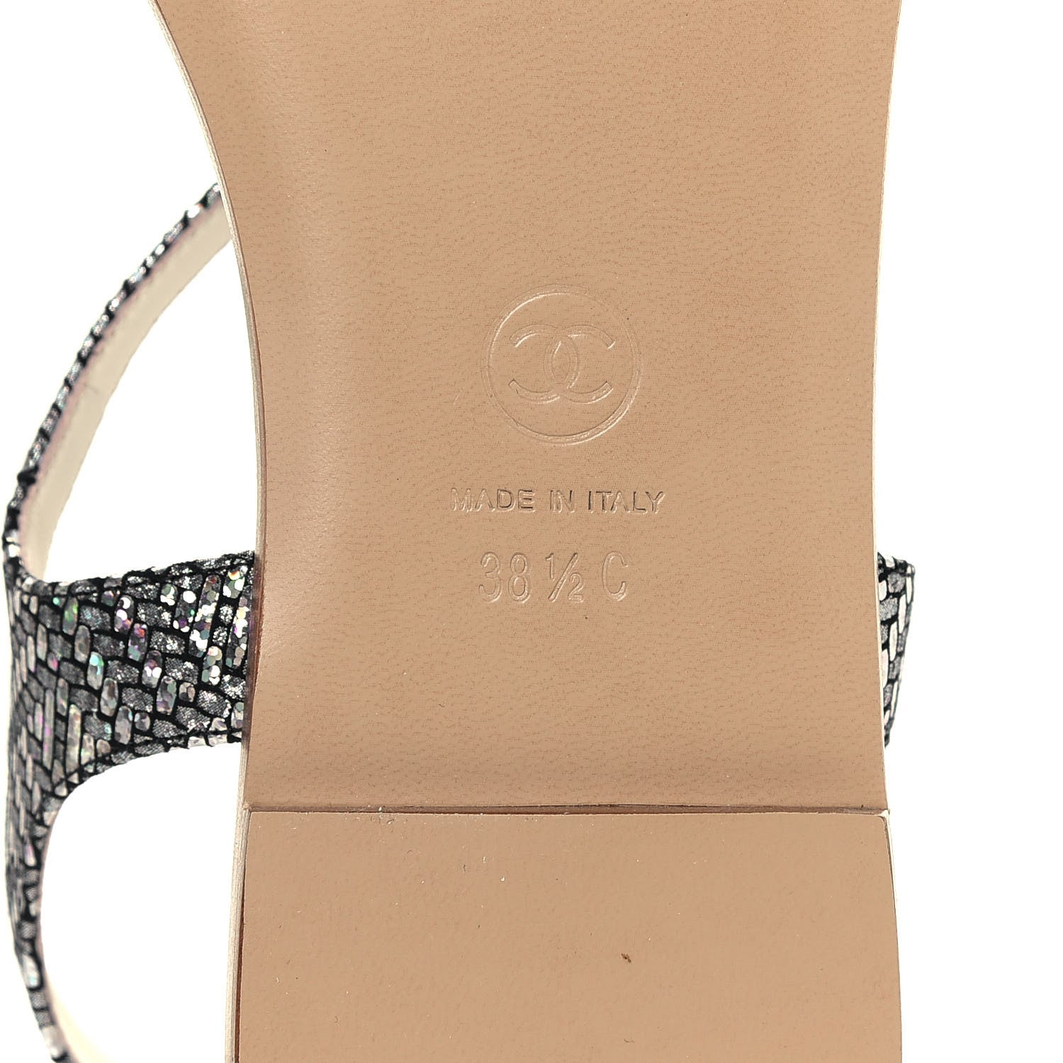 Chanel Goatskin Velvet Fantasy CC Chain Thong Sandals 38.5 Silver Ivory 6 of 9