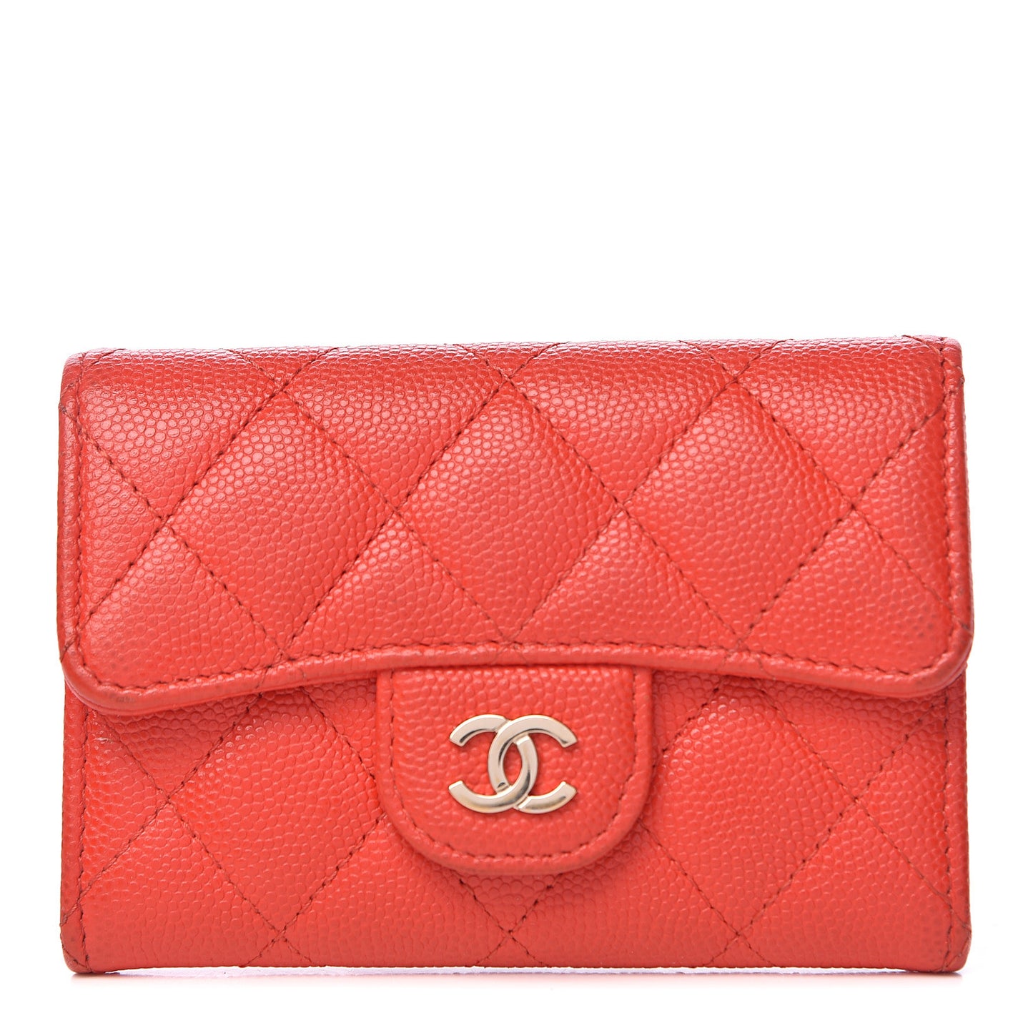 Caviar Quilted Flap Card Holder Wallet Red