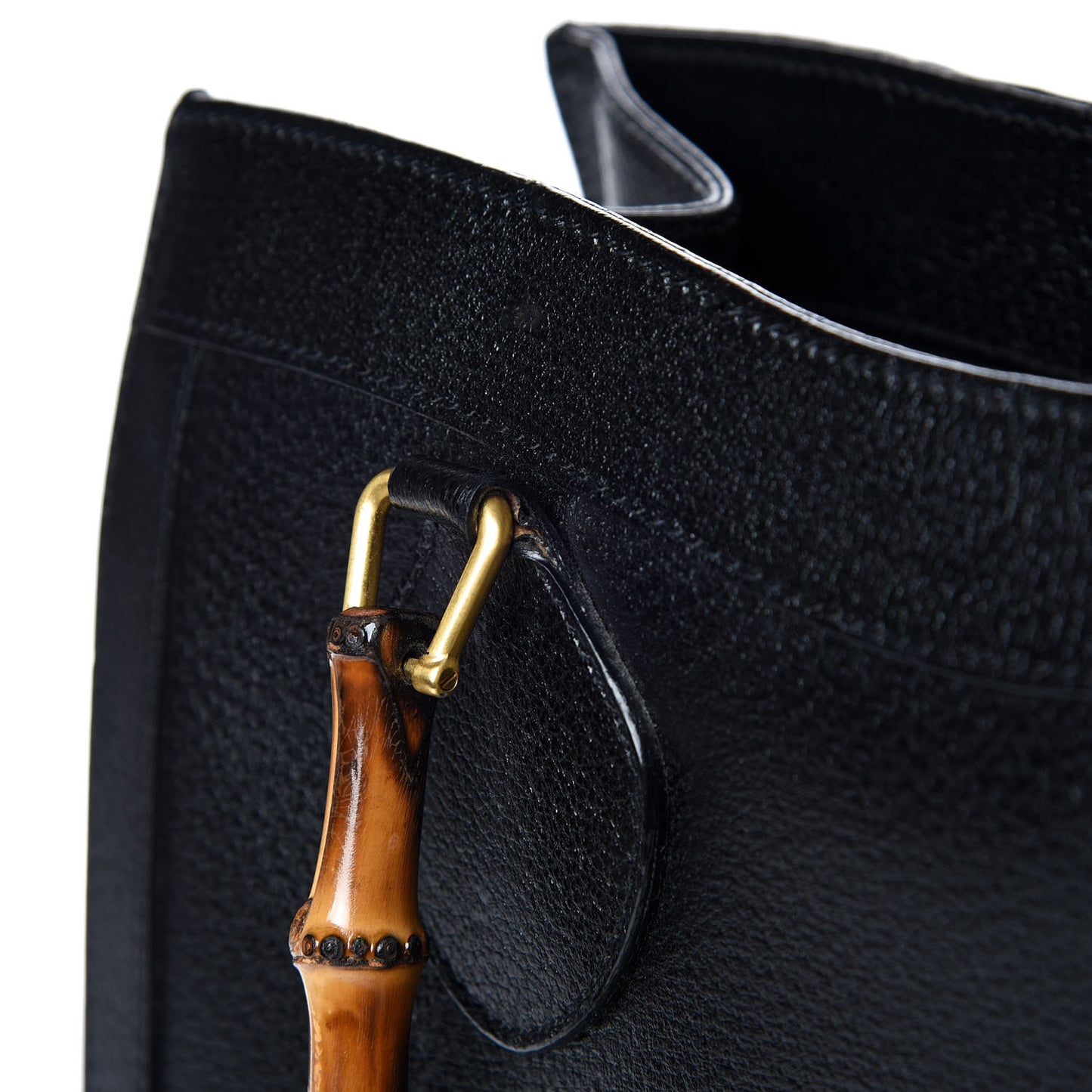 Calfskin Bamboo Top Handle Tote Black