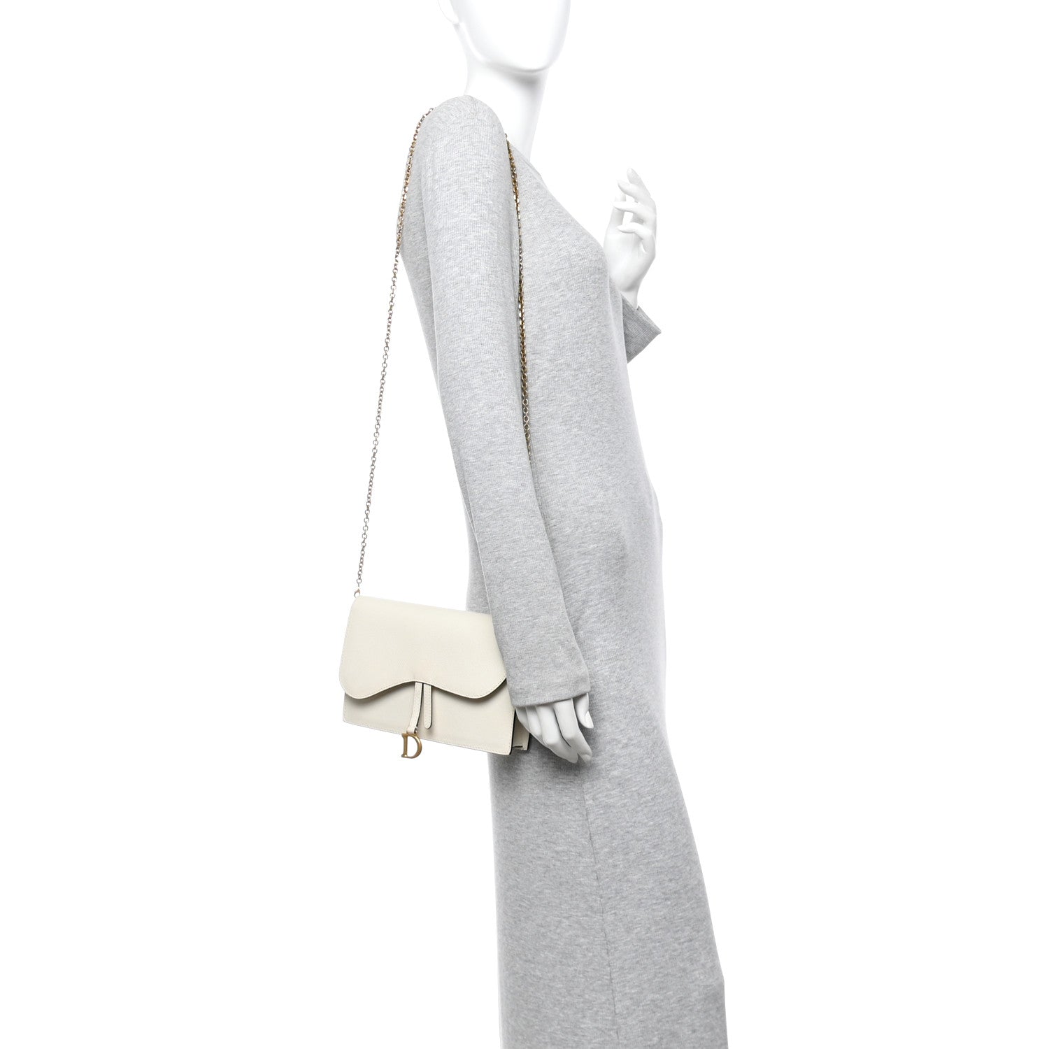 Christian Dior Grained Calfskin Saddle Chain Pouch Off White 2 of 11