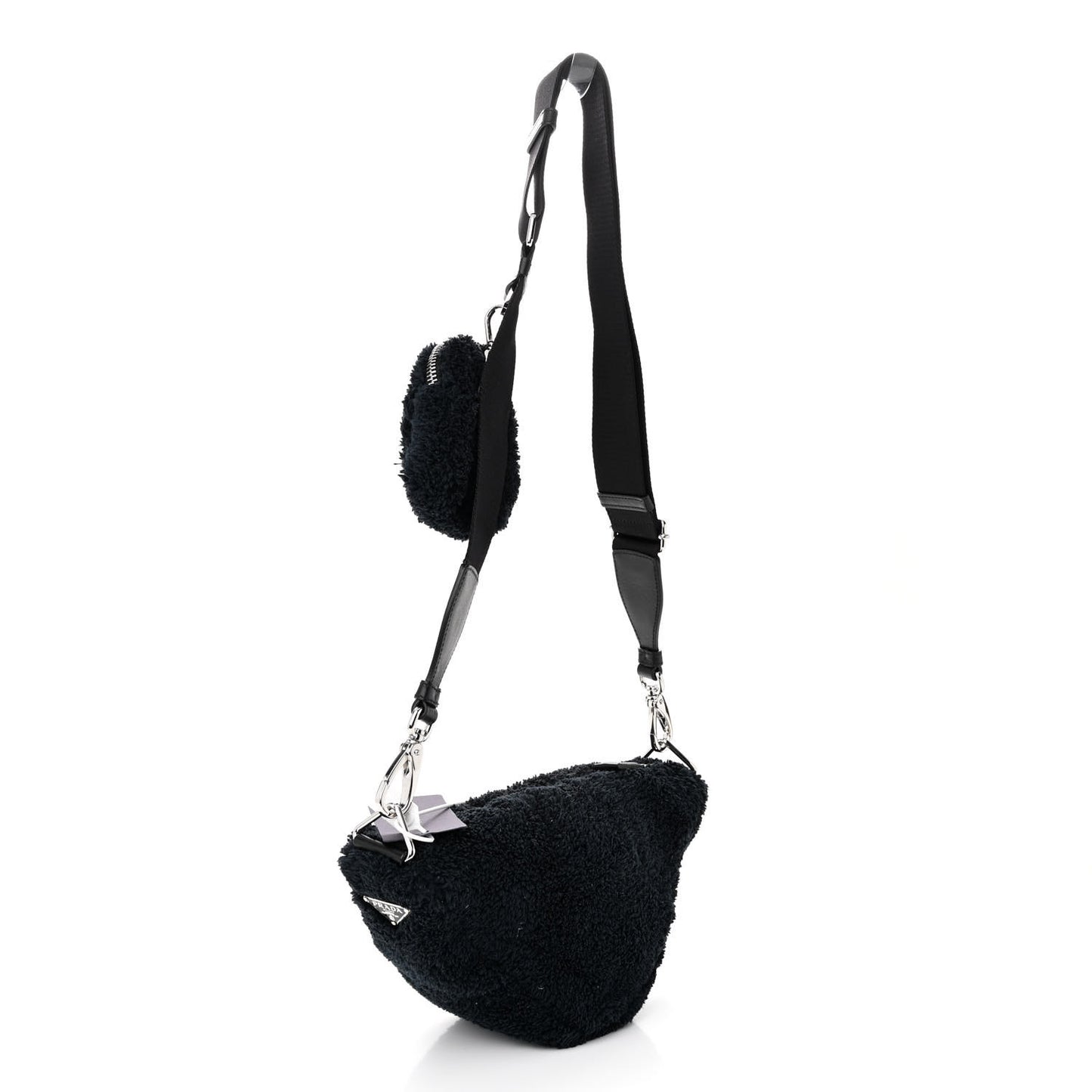 Terry Cloth Triangle Shoulder Bag Black White