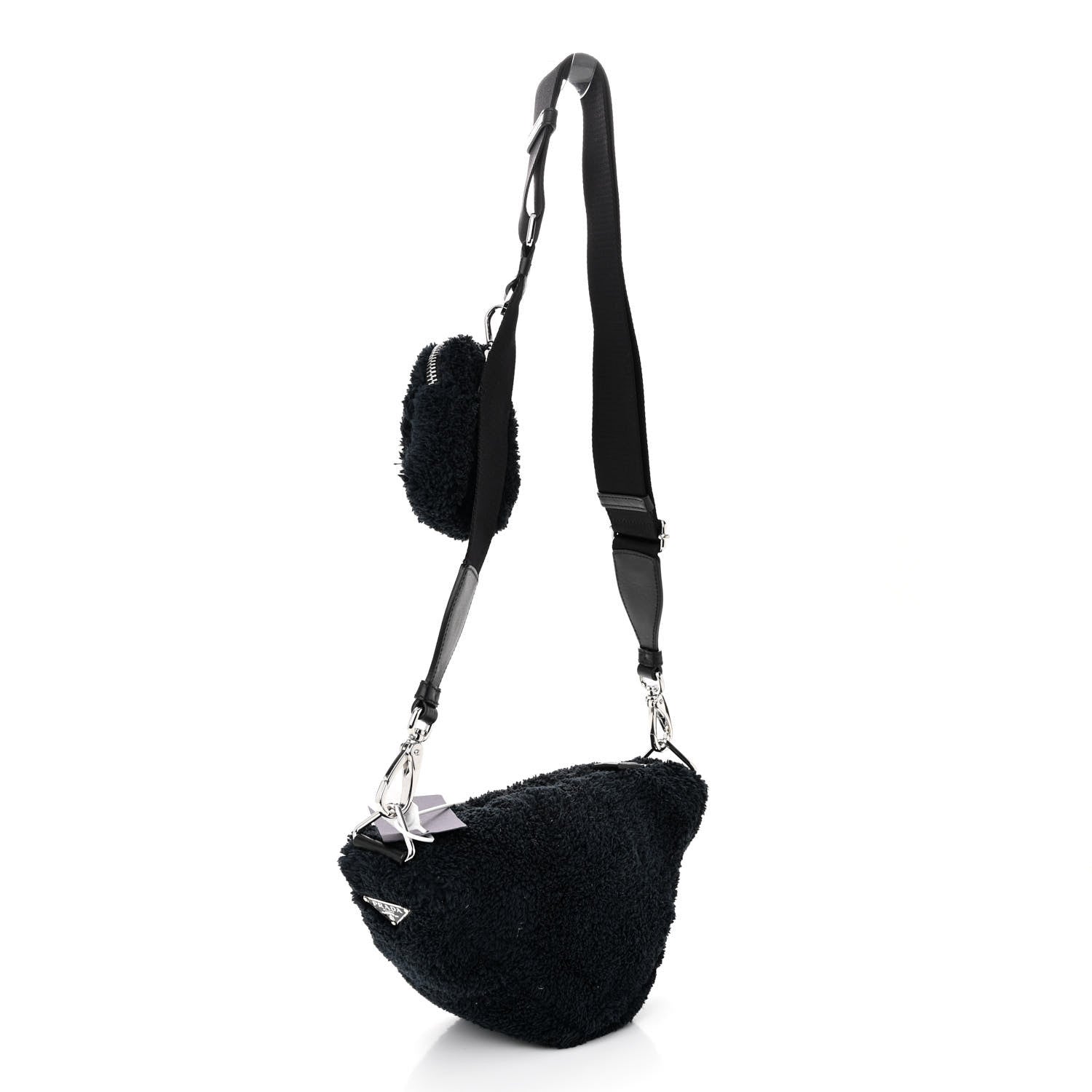 Prada Terry Cloth Triangle Shoulder Bag Black White 2 of 9