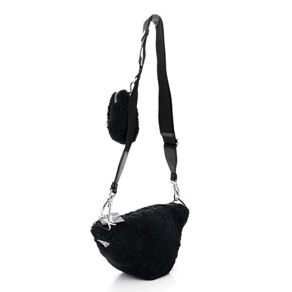 Prada Terry Cloth Triangle Shoulder Bag Black White 2 of 9