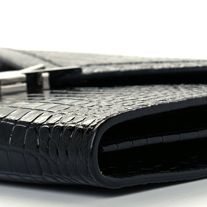 Saint Laurent Patent Calfskin Crocodile Embossed Monogram Cassandra Chain Wallet Black 10 of 11