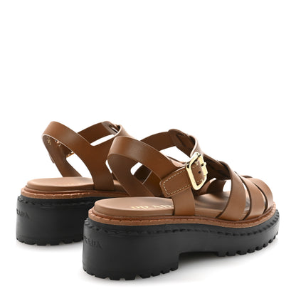 Prada Brushed Calfskin Logo Fisherman Sandals 36.5 Cuoio 5 of 10