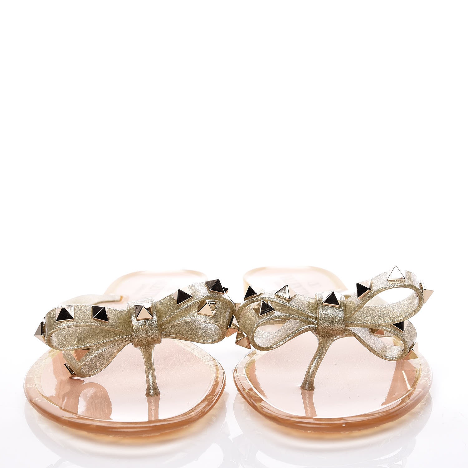 Valentino Garavani PVC Jelly Glitter Rockstud Bow Thong Sandals 38 Oro 2 of 7