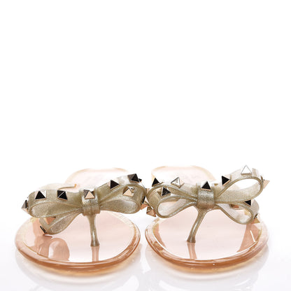 Valentino Garavani PVC Jelly Glitter Rockstud Bow Thong Sandals 38 Oro 2 of 7