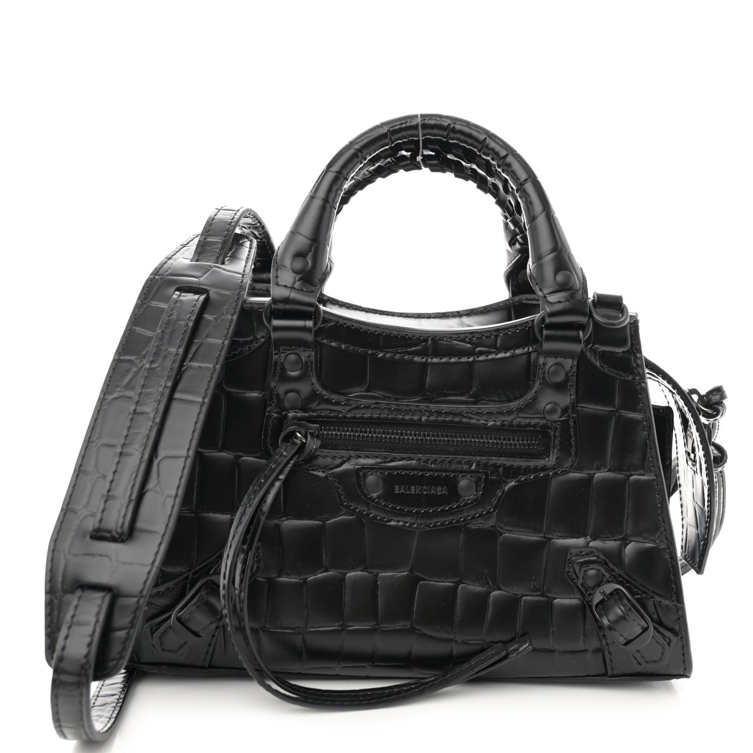 Balenciaga Semi Shiny Calfskin Crocodile Embossed Neo Classic Black Hardware Mini City Black 1 of 10