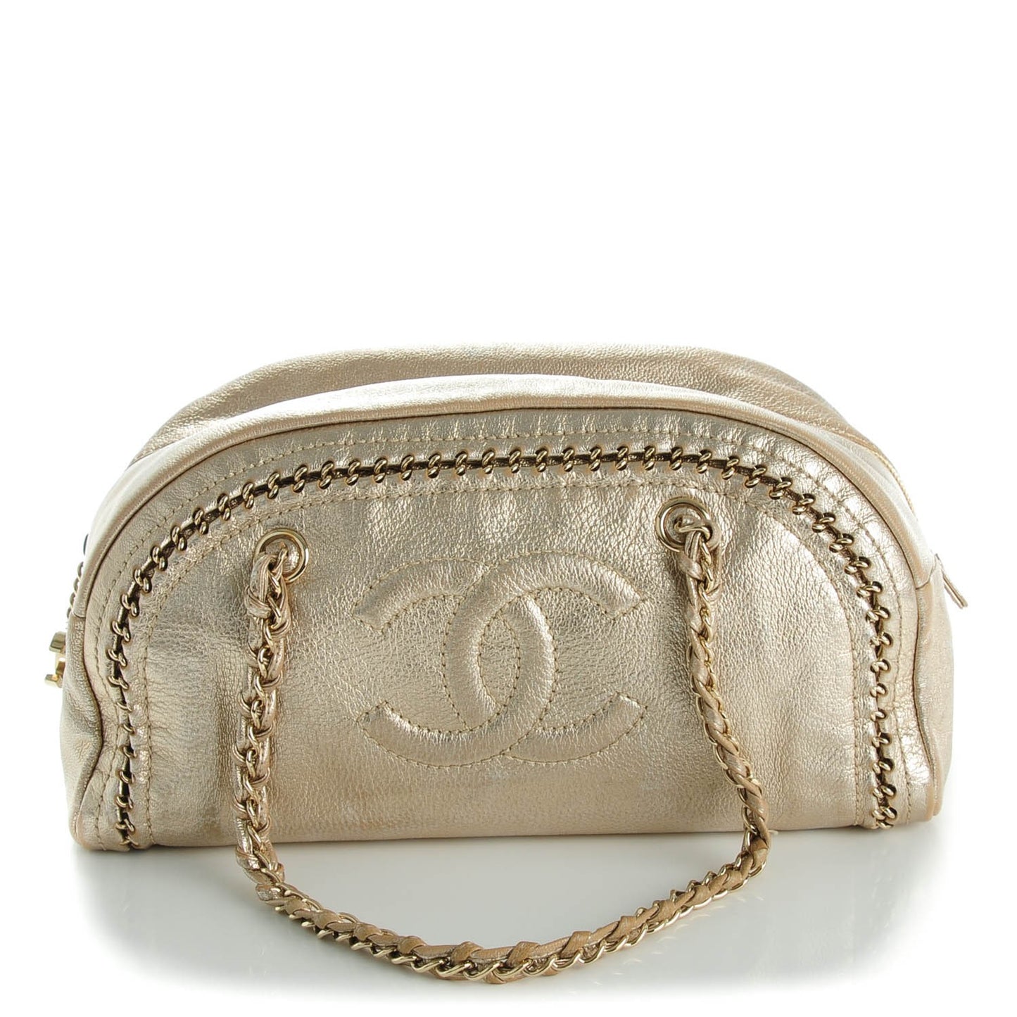 Metallic Goatskin Medium Luxe Ligne Bowler Gold