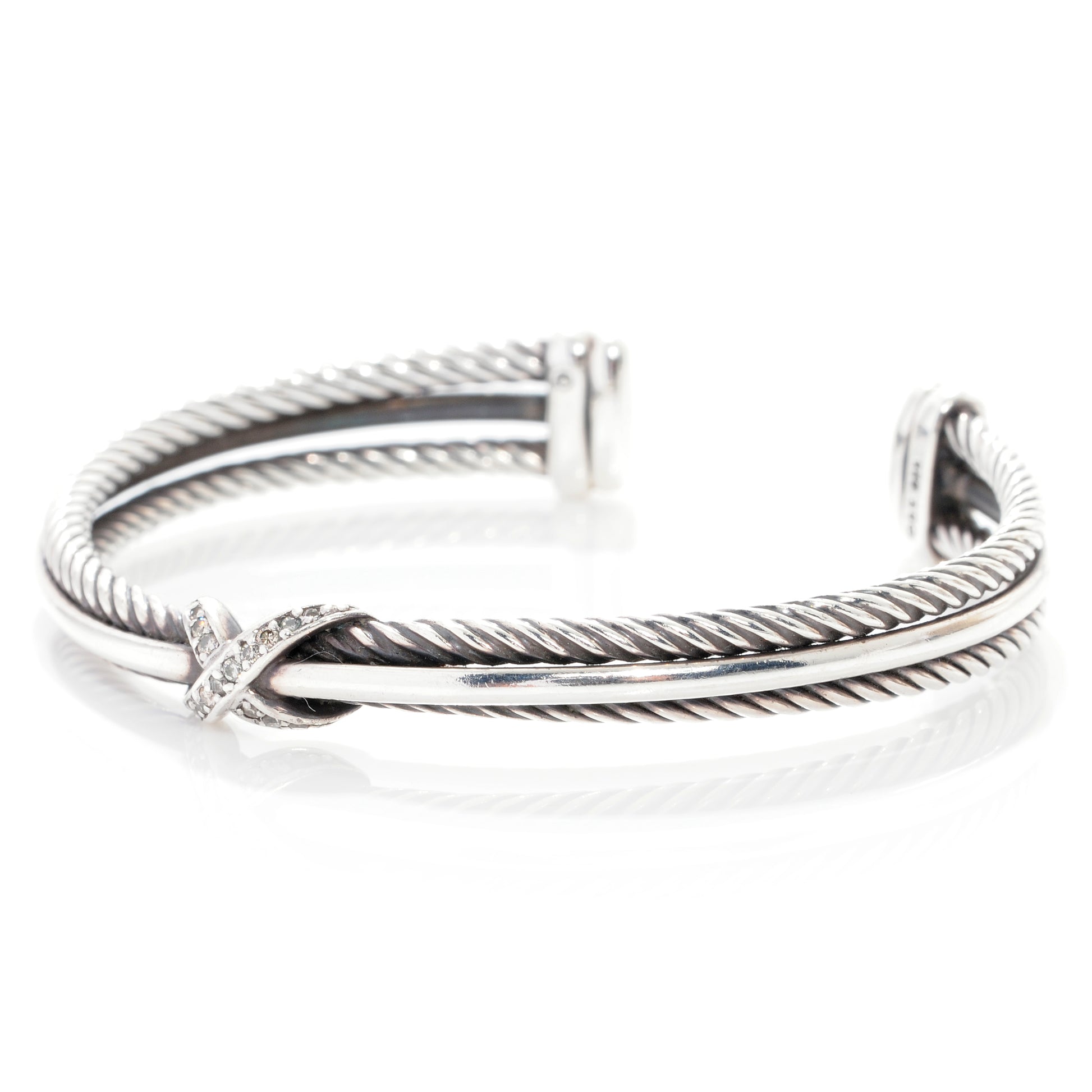 David Yurman Sterling Silver Diamond Crossover X Cuff 4 of 7