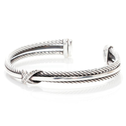 David Yurman Sterling Silver Diamond Crossover X Cuff 4 of 7