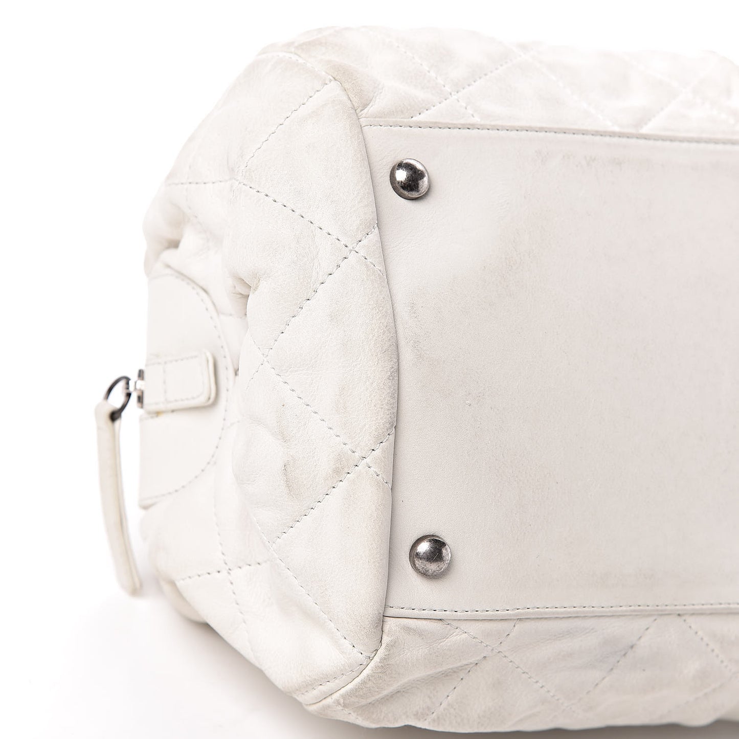 Iridescent Calfskin Chic Quilt Bowling Bag White