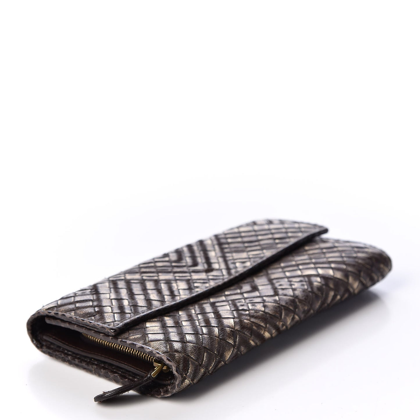 Metallic Nappa Intrecciato Ayers Continental Wallet Brown