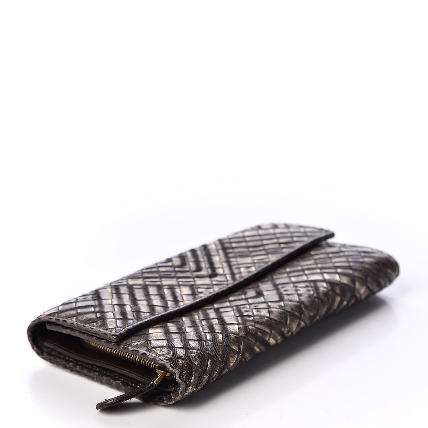 Bottega Veneta Metallic Nappa Intrecciato Ayers Continental Wallet Brown 3 of 7