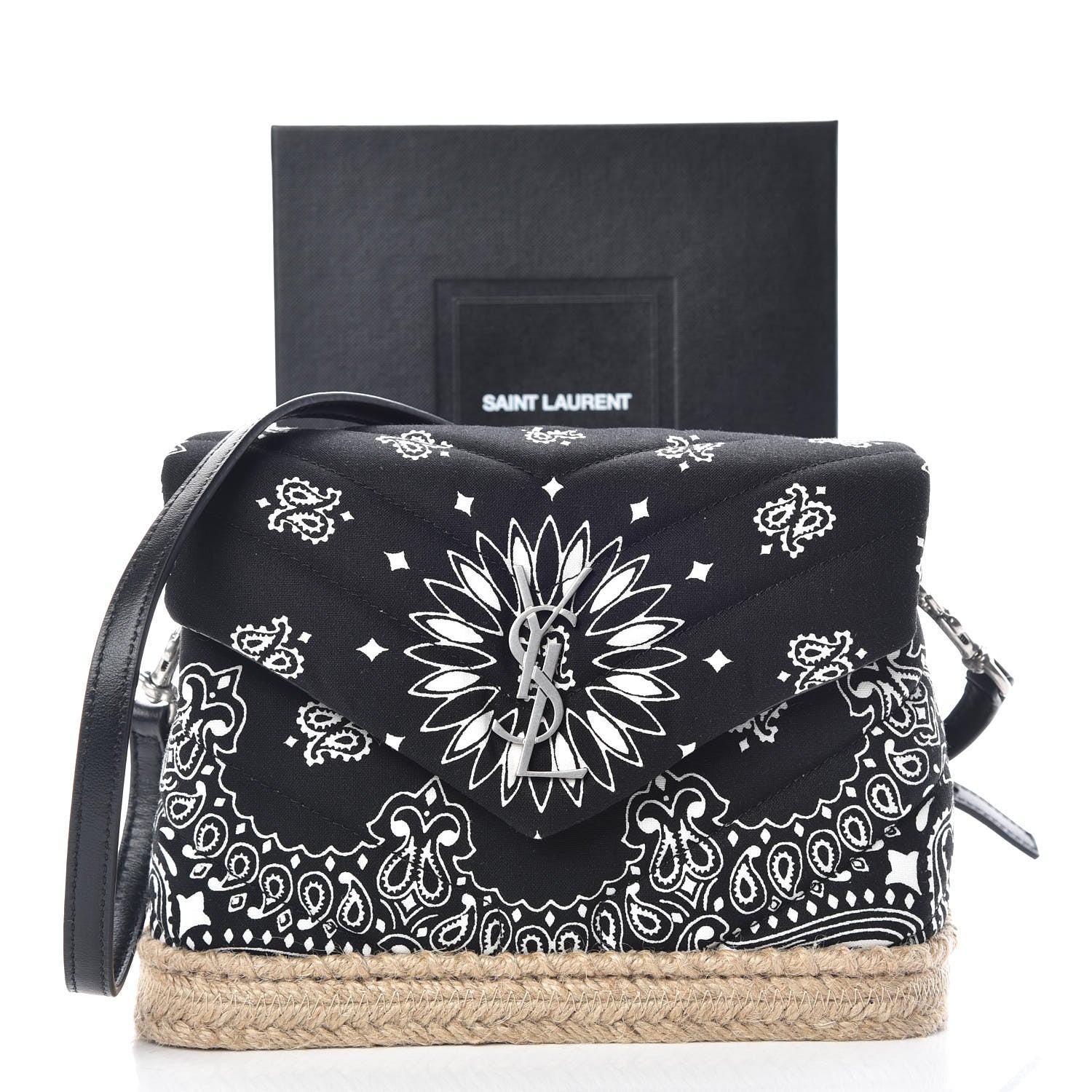 Saint Laurent Cotton Bandana Y Quilted Monogram Toy Loulou Crossbody Bag Black White 11 of 11