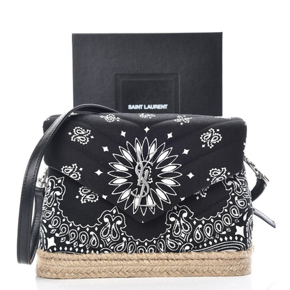 Saint Laurent Cotton Bandana Y Quilted Monogram Toy Loulou Crossbody Bag Black White 11 of 11