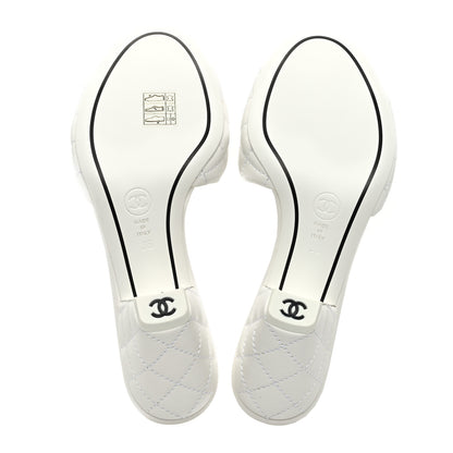 Chanel Lambskin Quilted Textured CC Mules 36 White 5 of 8