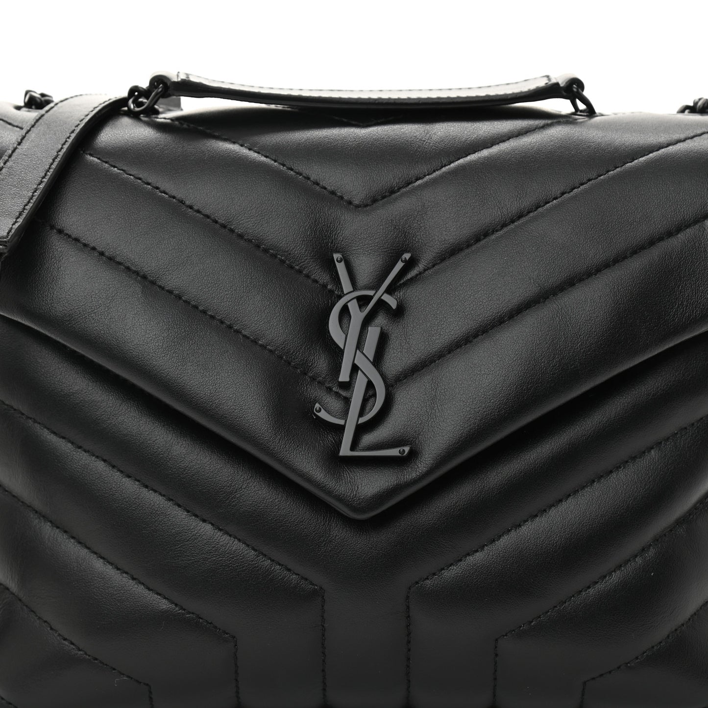 Calfskin Y Quilted Monogram Monochrome Small Loulou Chain Satchel Black